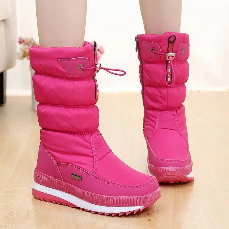 Women's Cozy Waterproof Mid-Calf Boots – Stylish Winter Footwear Pink