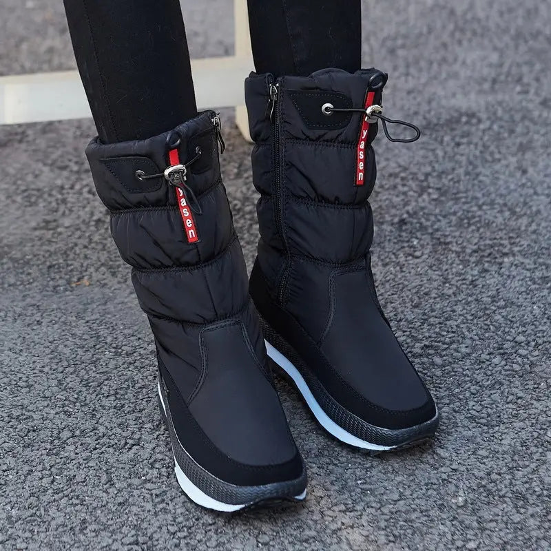 Women's Cozy Waterproof Mid-Calf Boots – Stylish Winter Footwear Black