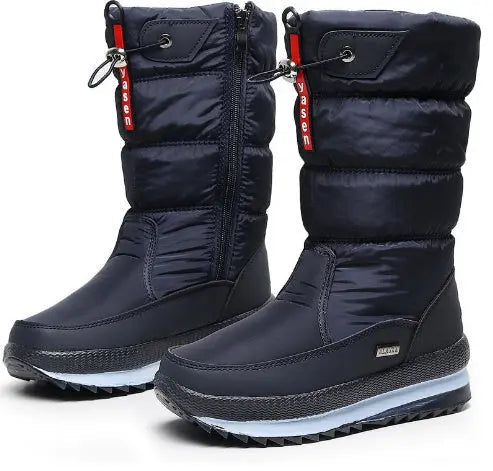 Women's Cozy Waterproof Mid-Calf Boots – Stylish Winter Footwear Blue