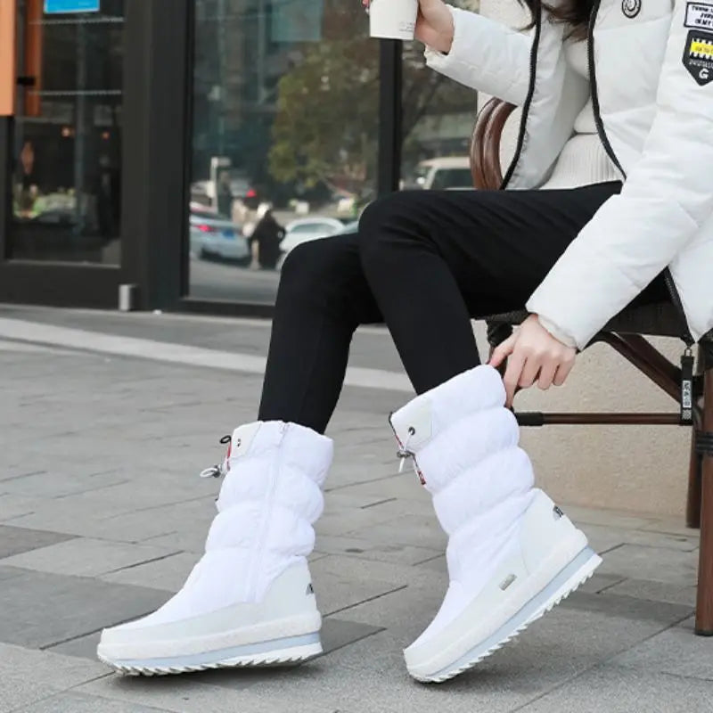 Women's Cozy Waterproof Mid-Calf Boots – Stylish Winter Footwear White
