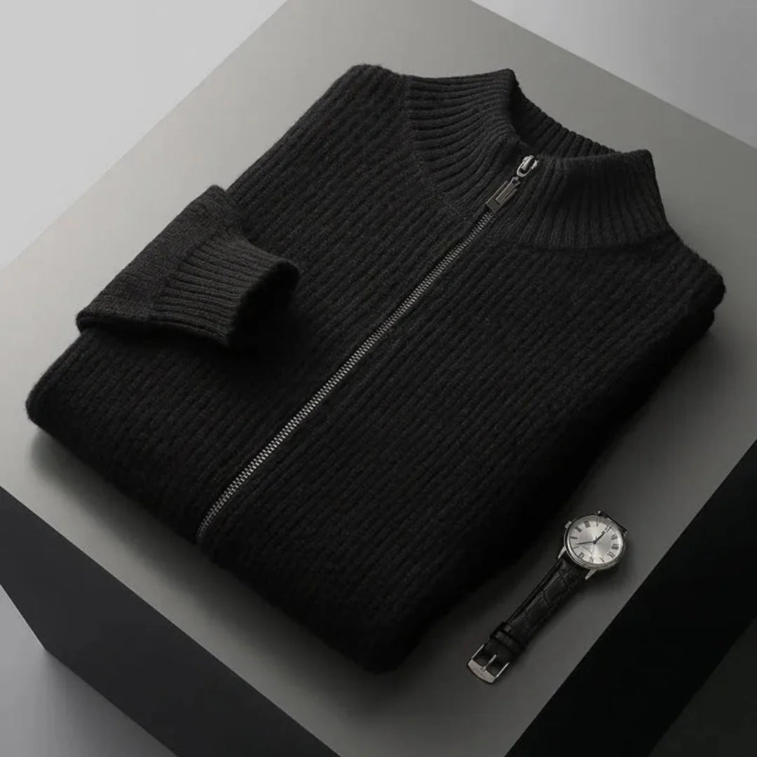 Full-Zip Wool Sweater for Ultimate Comfort Black
