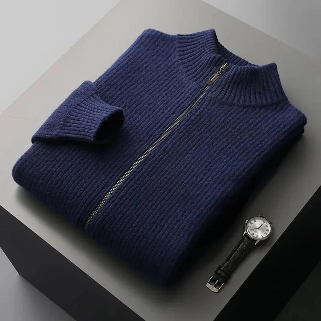 Full-Zip Wool Sweater for Ultimate Comfort Navy Blue