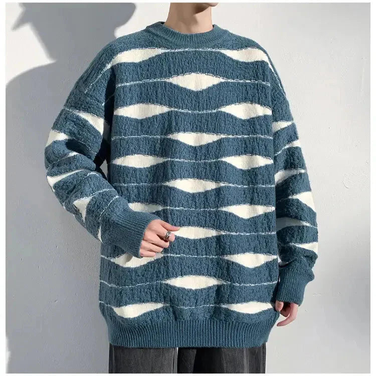 Wave Knit Sweater - Stylish and Cozy Blue
