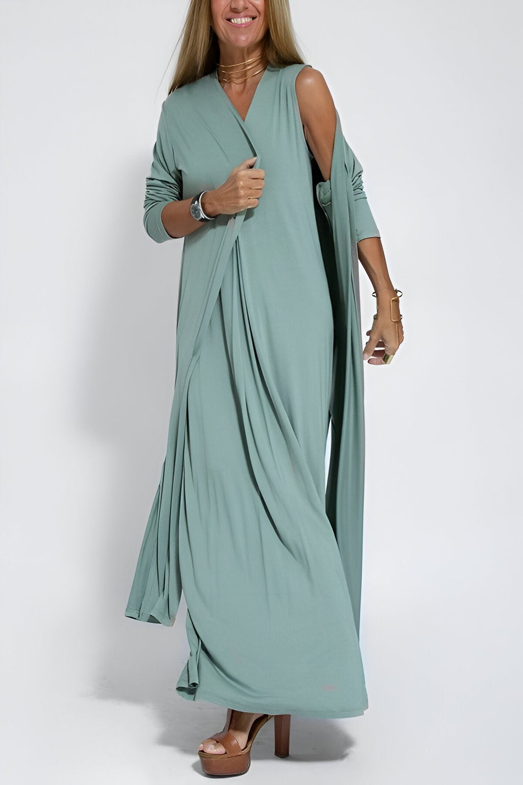 Elegant Long Dress with Free Cardigan