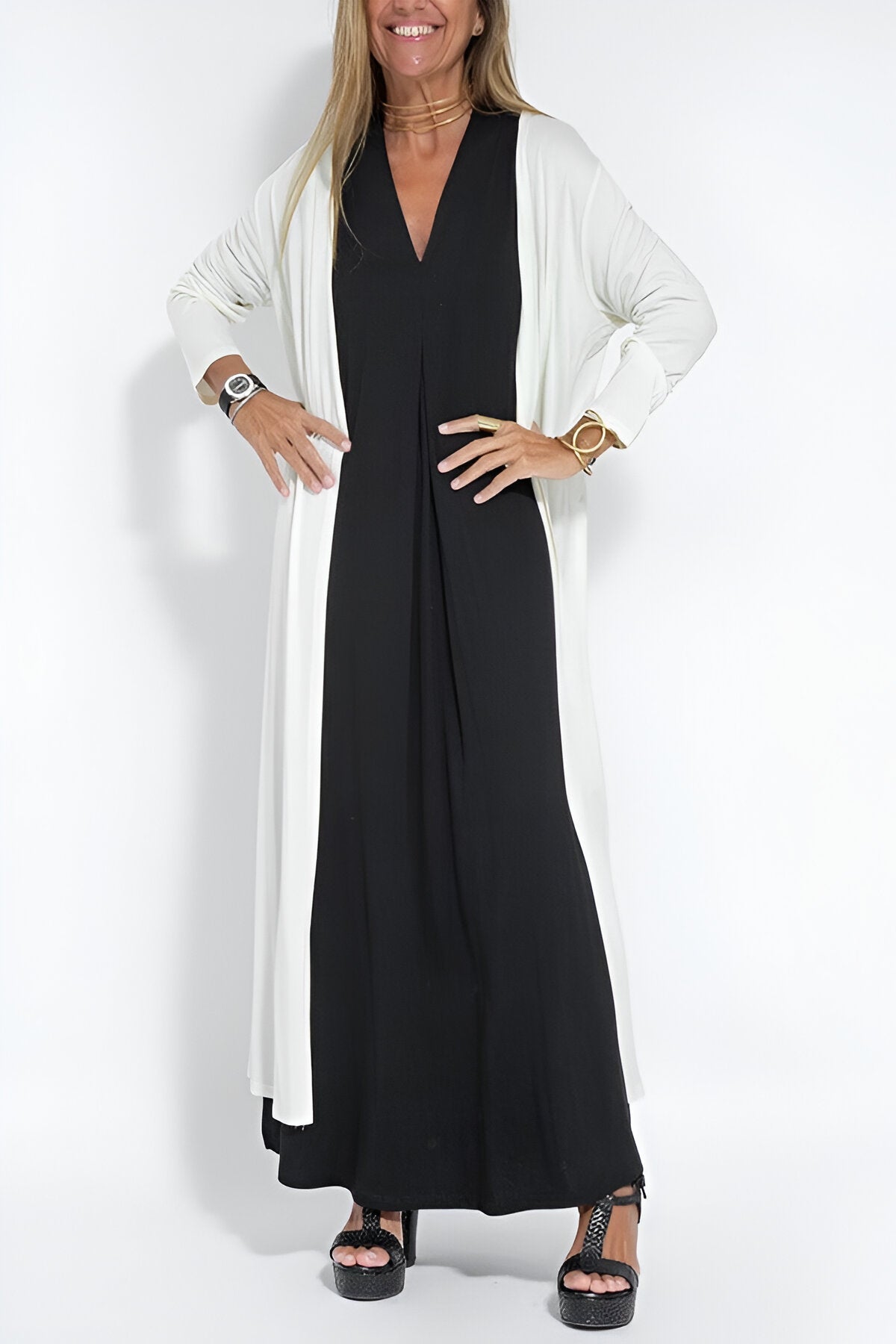 Elegant Long Dress with Free Cardigan