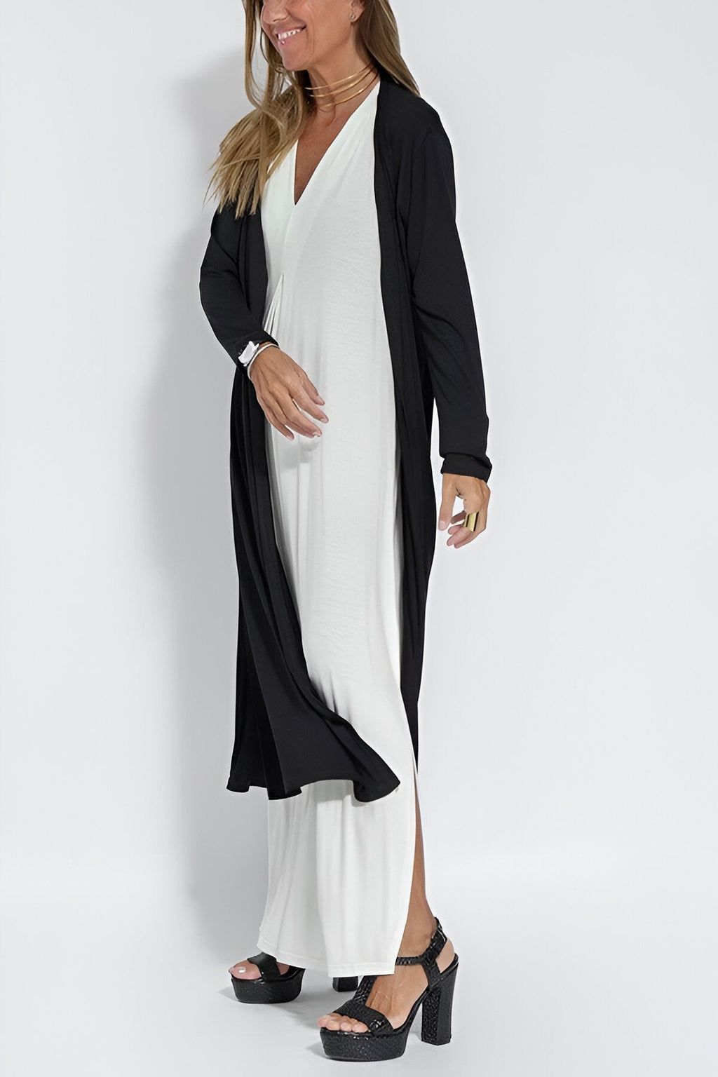 Elegant Long Dress with Free Cardigan