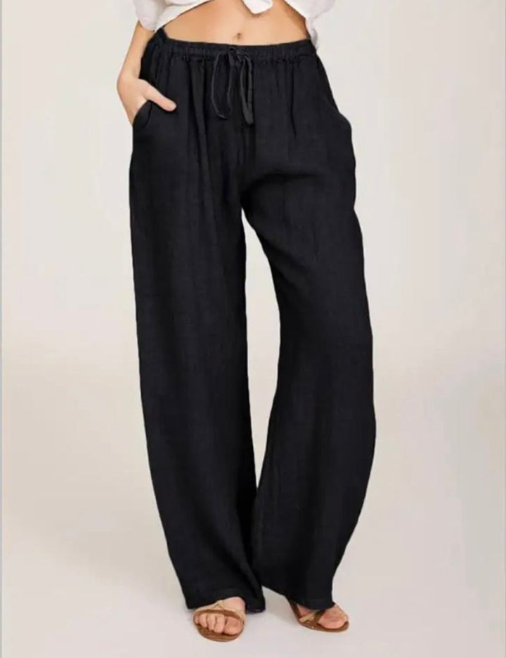 Women's Lightweight White Linen Pants-MODAUTLET
