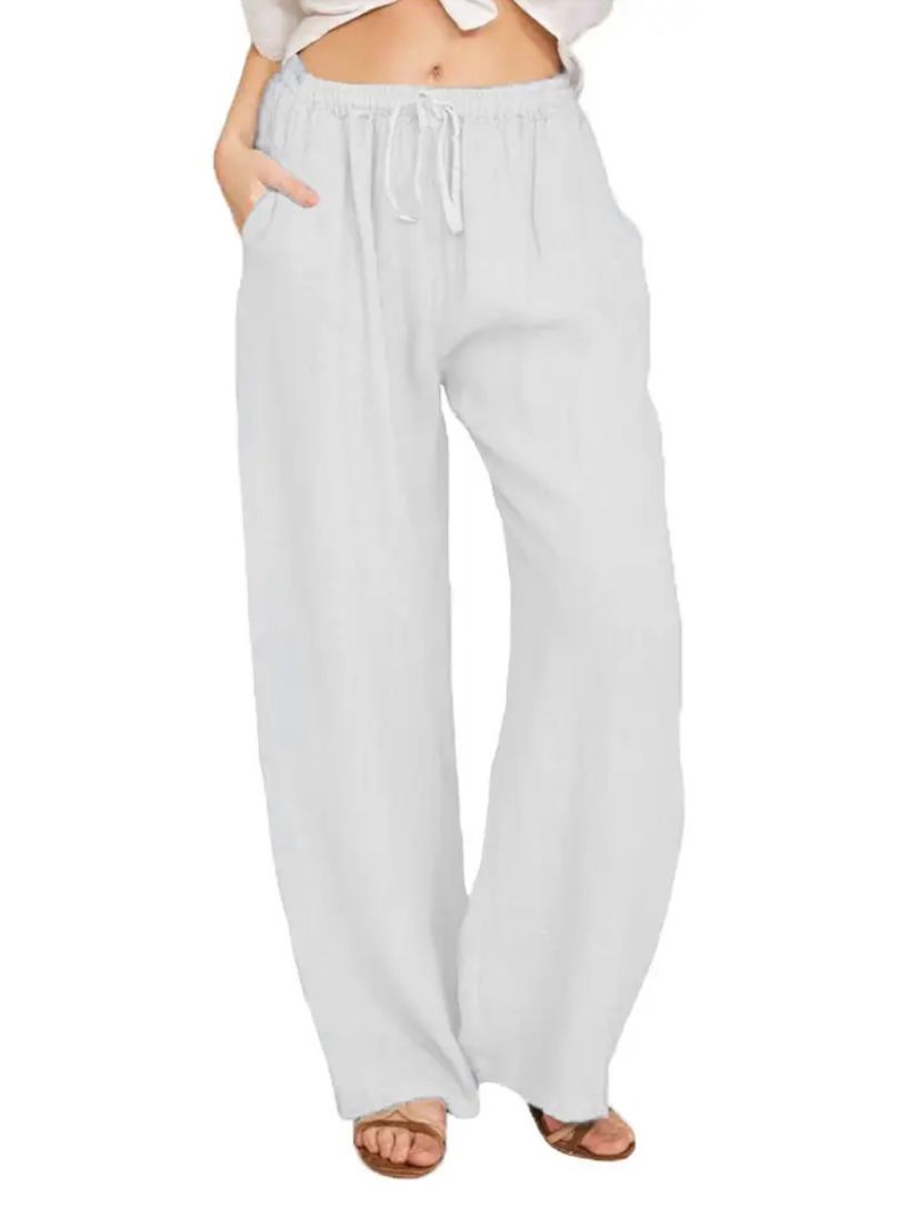 Women's Lightweight White Linen Pants White