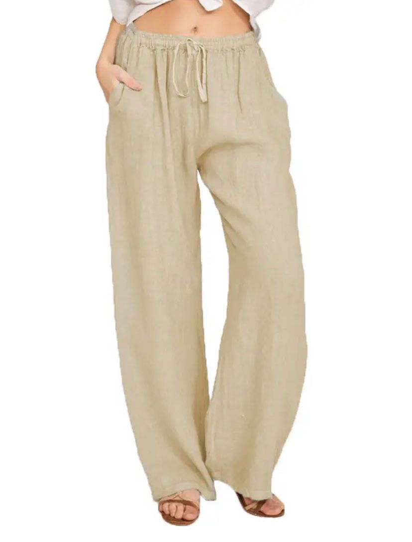 Women's Lightweight White Linen Pants-MODAUTLET