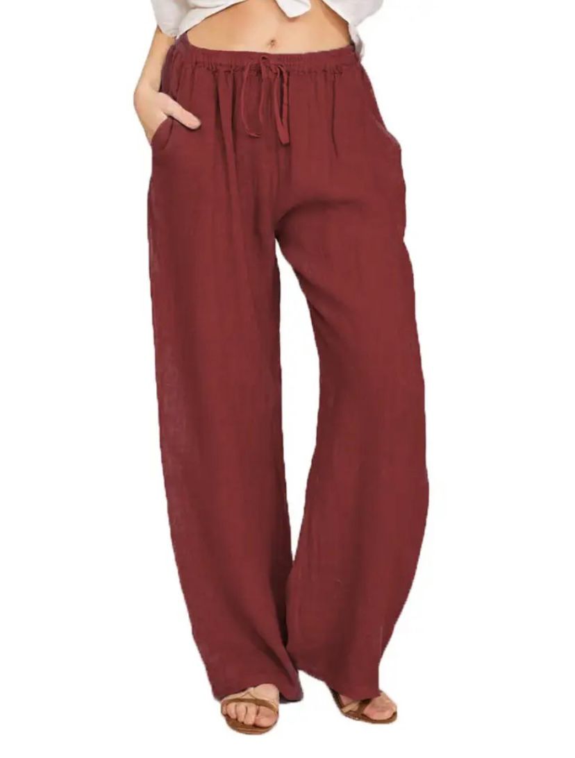 Women's Lightweight White Linen Pants-MODAUTLET