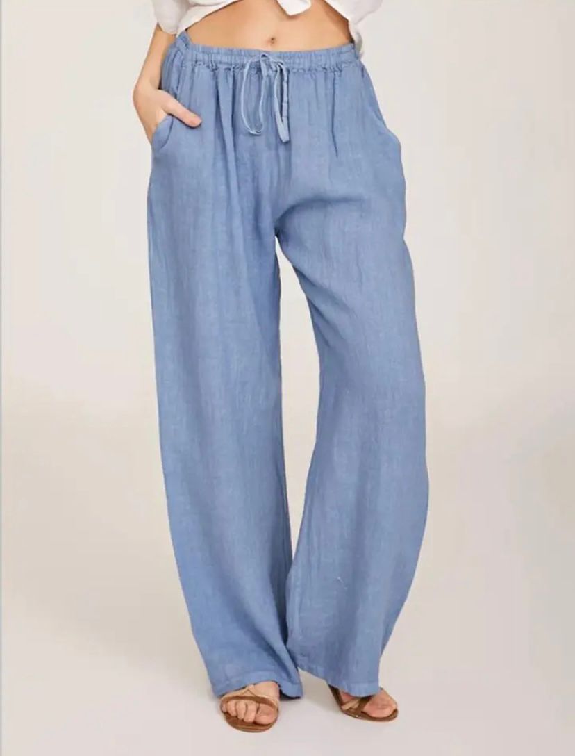 Women's Lightweight White Linen Pants-MODAUTLET