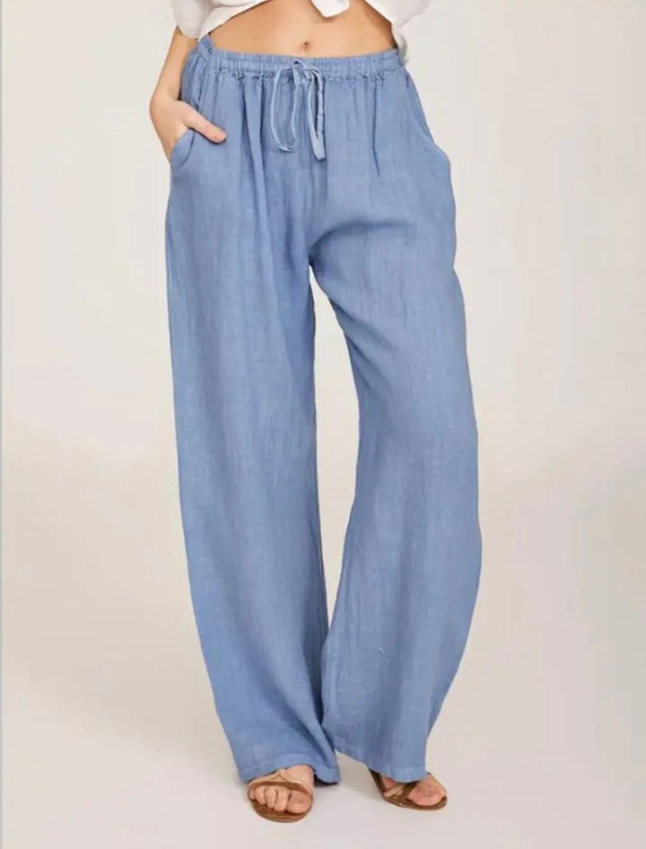 Women's Lightweight White Linen Pants-MODAUTLET