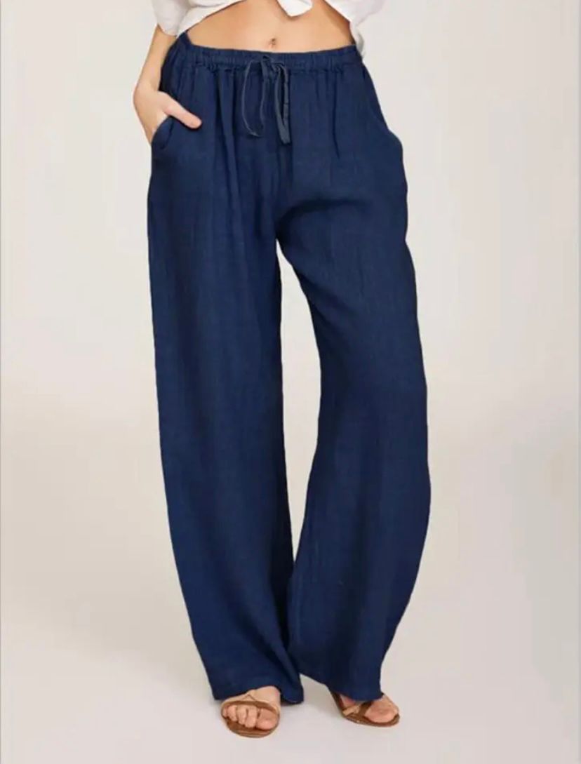 Women's Lightweight White Linen Pants-MODAUTLET