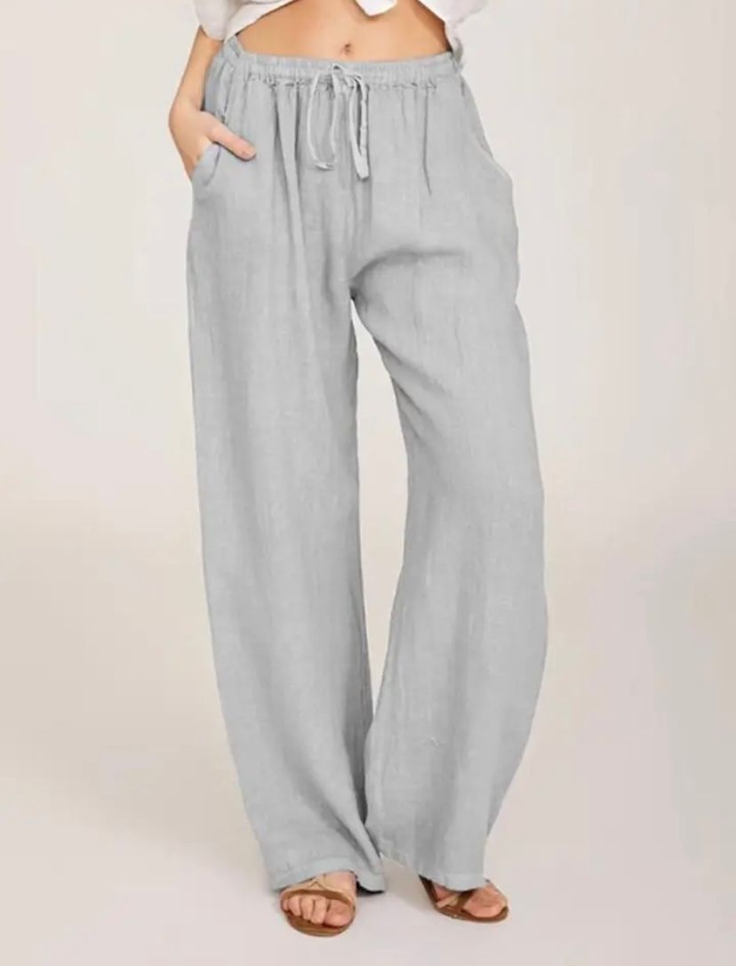 Women's Lightweight White Linen Pants Light grey