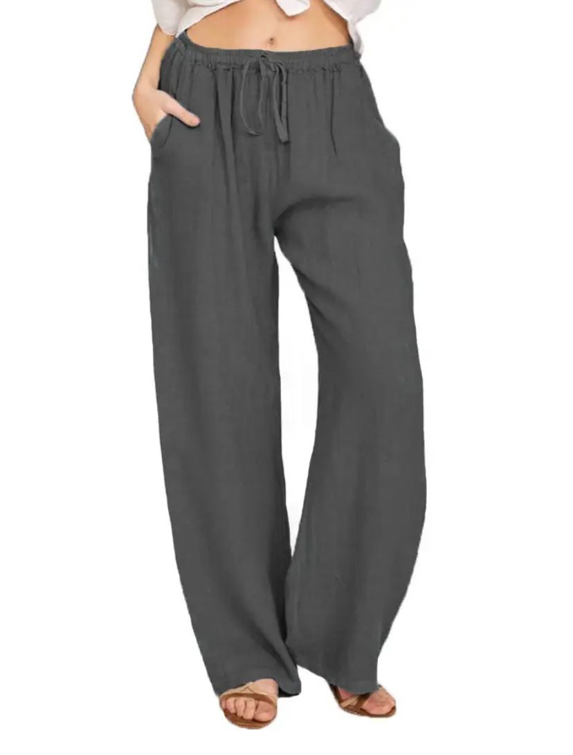 Women's Lightweight White Linen Pants-MODAUTLET