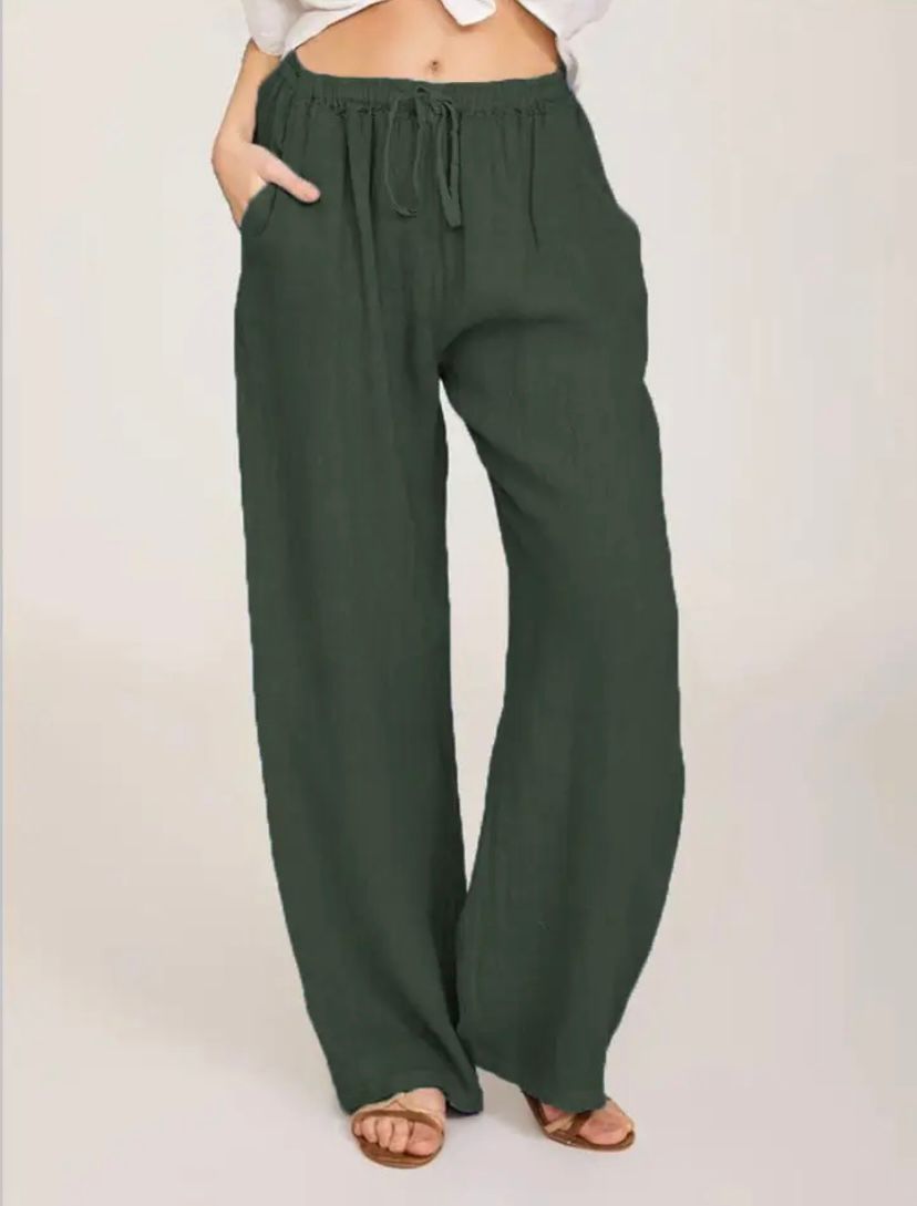 Women's Lightweight White Linen Pants-MODAUTLET