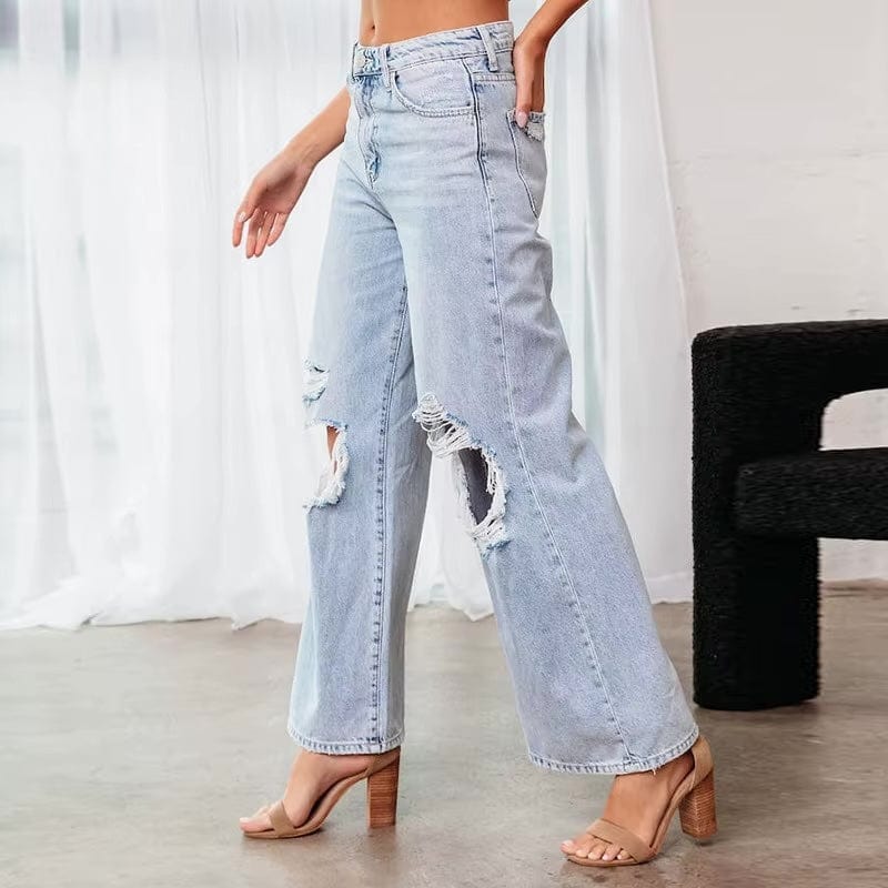 Women's Ripped Wide Leg Jeans-MODAUTLET