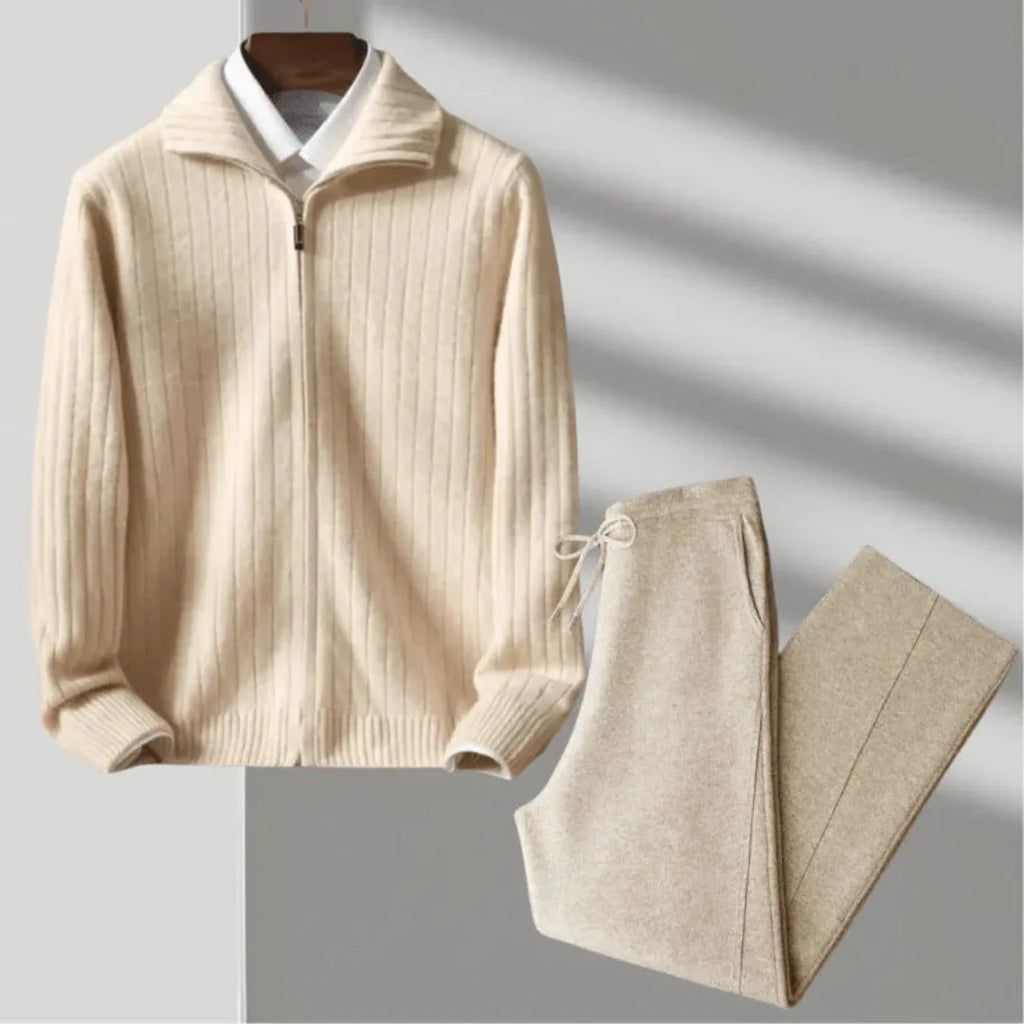 Merino Wool Sweater and Pants Set Beige