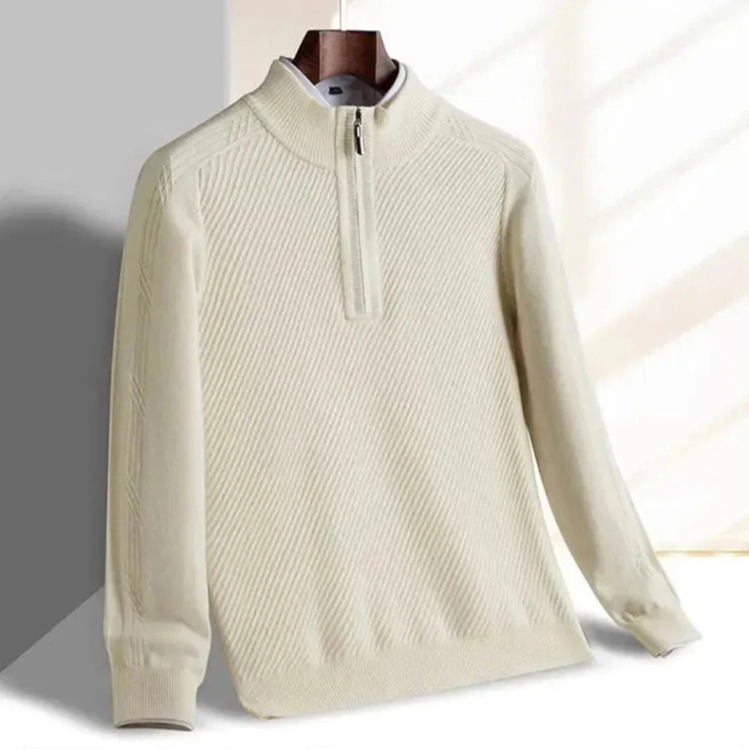 Half-Zip Knit Sweater for Men Beige