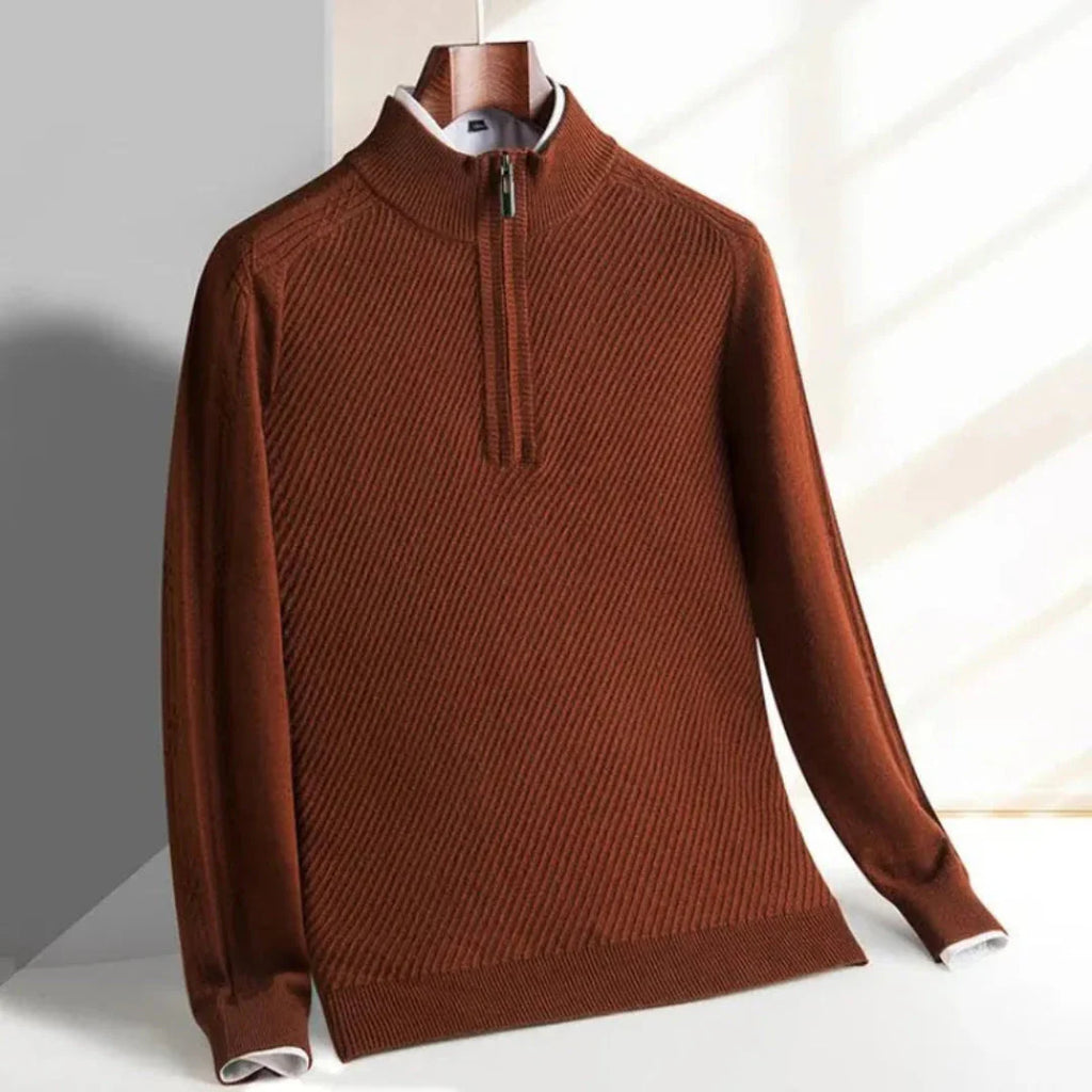 Half-Zip Knit Sweater for Men Brown