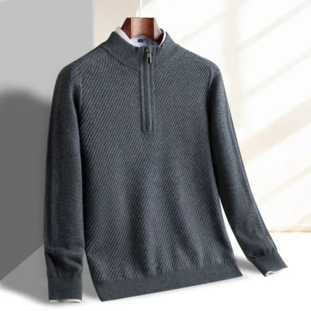 Half-Zip Knit Sweater for Men Gray