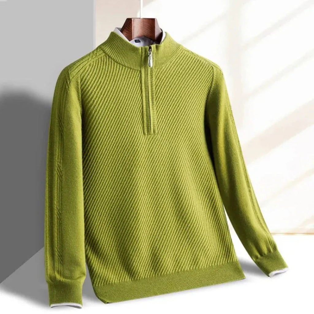 Half-Zip Knit Sweater for Men Green