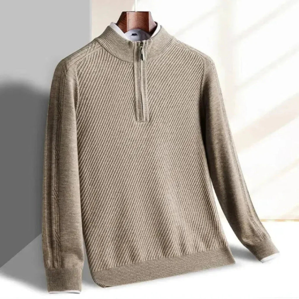 Half-Zip Knit Sweater for Men Khaki