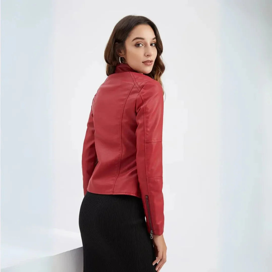 Mandarin Collar Leather Jacket