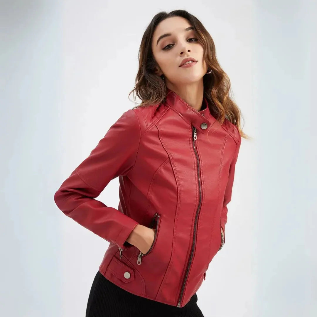 Mandarin Collar Leather Jacket