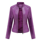 Mandarin Collar Leather Jacket Violet