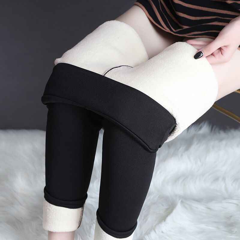 Winter Thermal Leggings Cropped Thick Warm High Waist Black