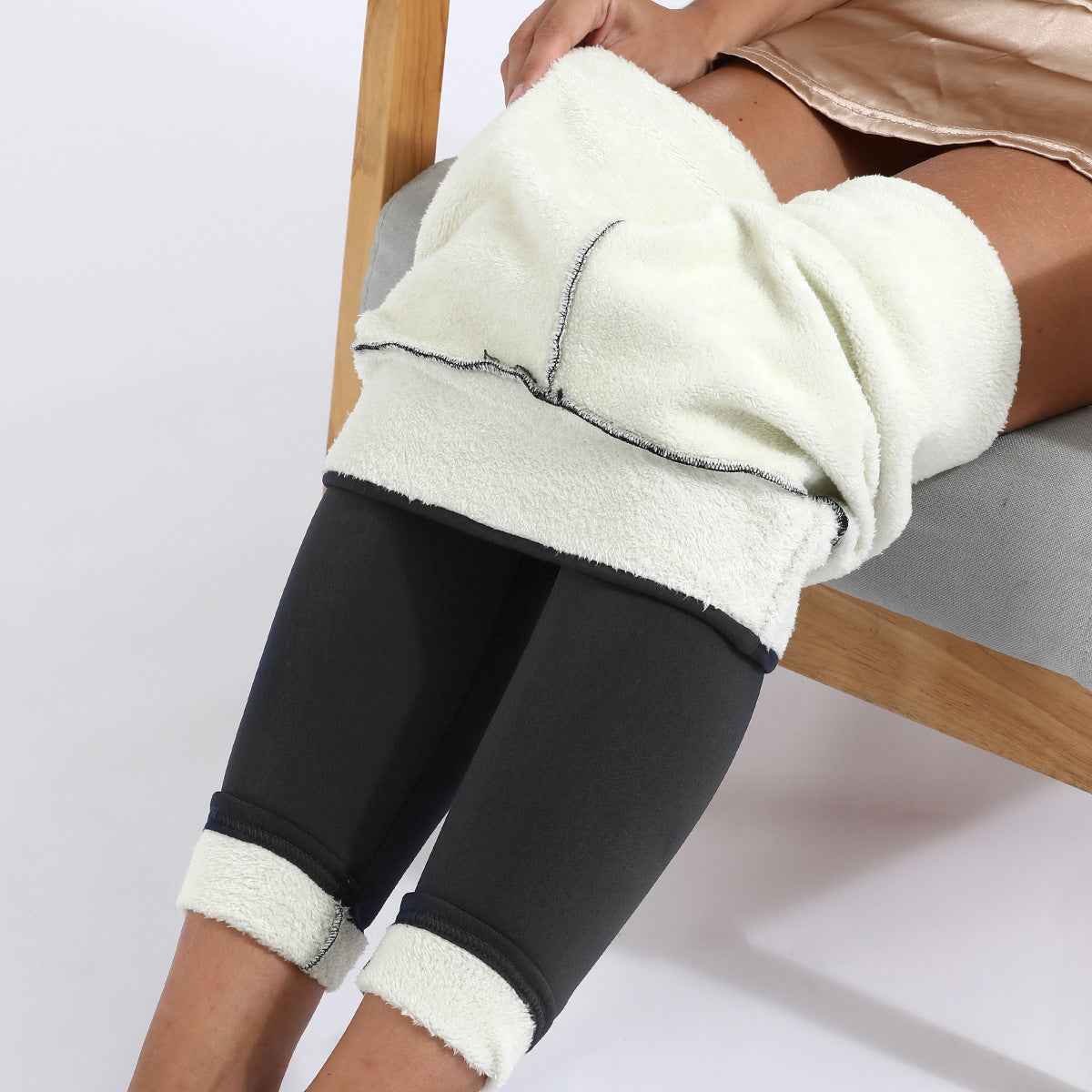Winter Thermal Leggings Cropped Thick Warm High Waist Grey