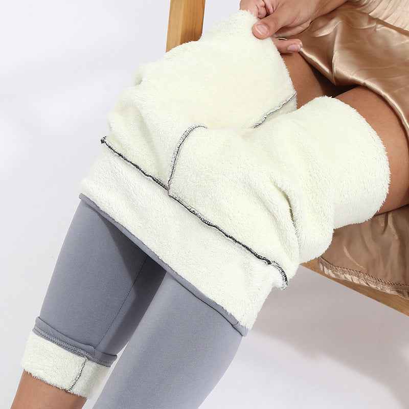 Winter Thermal Leggings Cropped Thick Warm High Waist Light grey