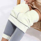 Winter Thermal Leggings Cropped Thick Warm High Waist Light grey