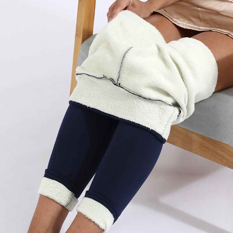 Winter Thermal Leggings Cropped Thick Warm High Waist Navy blue