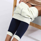Winter Thermal Leggings Cropped Thick Warm High Waist Navy blue