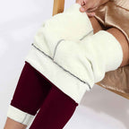 Winter Thermal Leggings Cropped Thick Warm High Waist Wine red