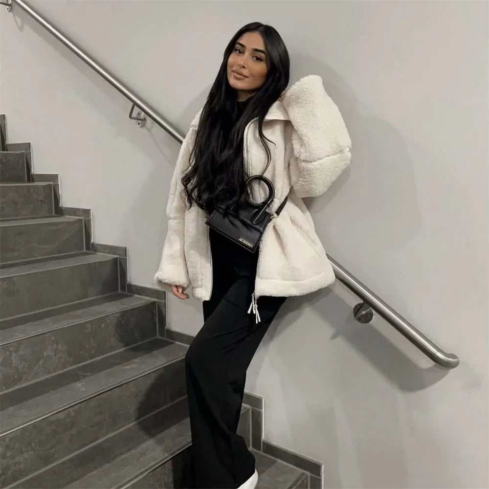 Women Cozy Teddy Fleece Jacket For Warm Comfort Winter