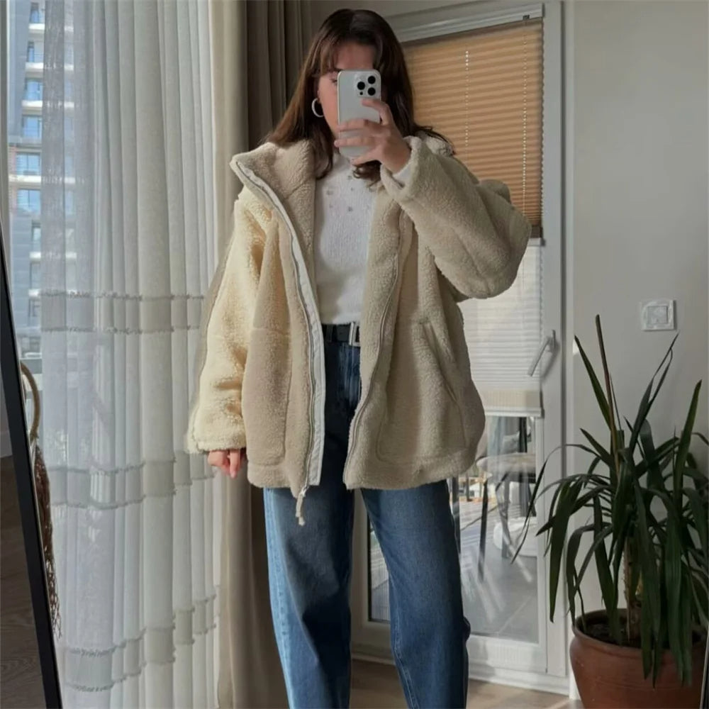 Women Cozy Teddy Fleece Jacket For Warm Comfort Winter