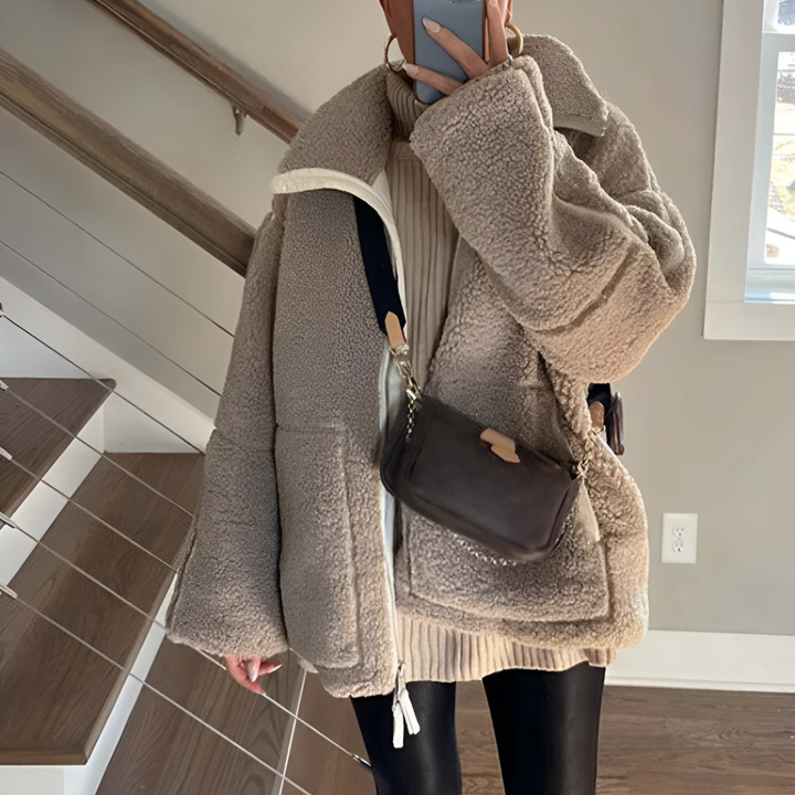 Women Cozy Teddy Fleece Jacket For Warm Comfort Winter