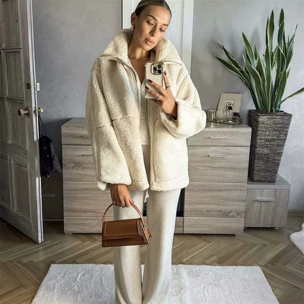 Women Cozy Teddy Fleece Jacket For Warm Comfort Winter