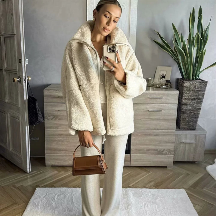 Women Cozy Teddy Fleece Jacket For Warm Comfort Winter