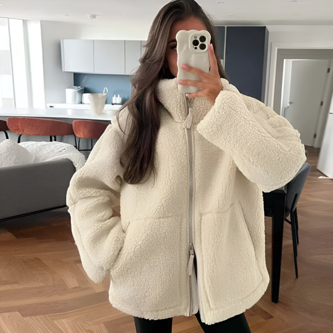 Women Cozy Teddy Fleece Jacket For Warm Comfort Winter Beige