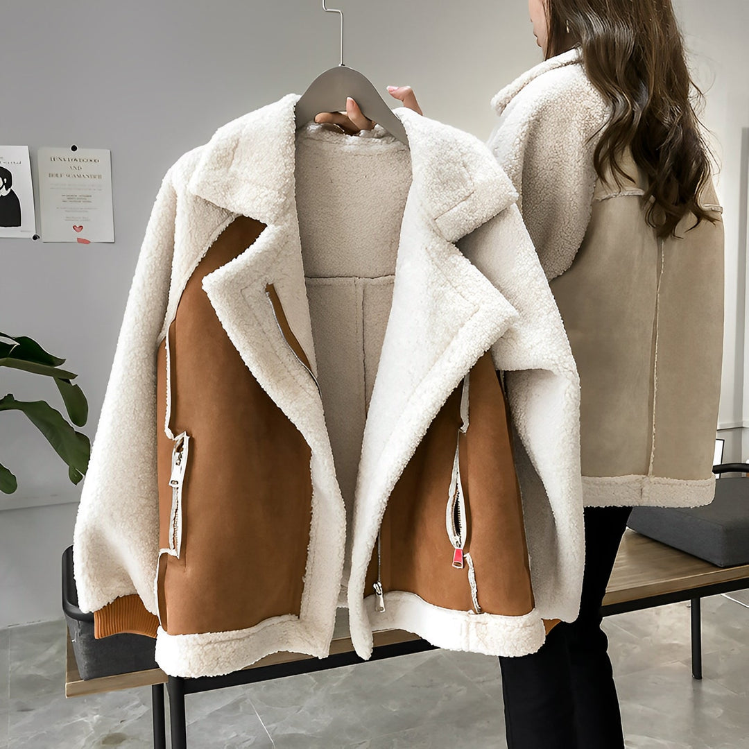 Women Lambskin Moto Jacket Short Cropped Pockets Premium