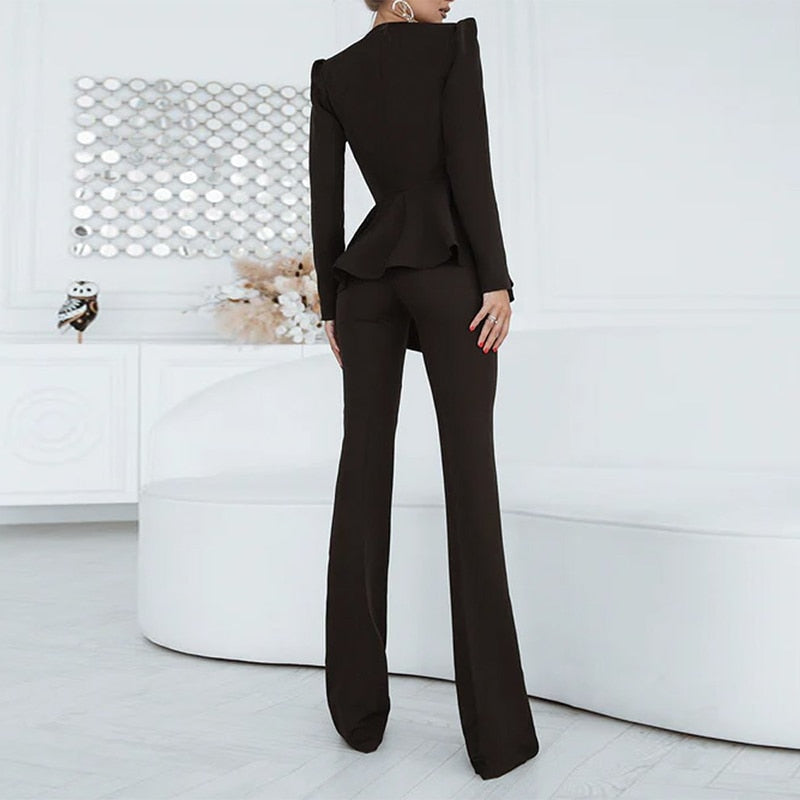 Women Two Piece Blazer Set Office Suit Jacket Trousers-MODAUTLET