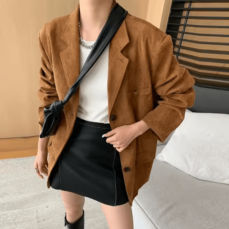 Women Velvet Vintage Jacket Elegant Classic Outerwear Brown