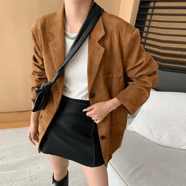 Women Velvet Vintage Jacket Elegant Classic Outerwear Brown