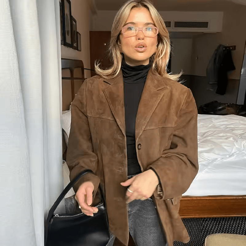 Women Velvet Vintage Jacket Elegant Classic Outerwear Coffee