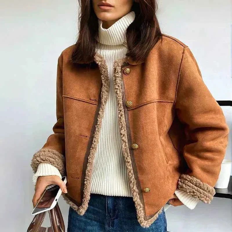 Women Winter Shearling Jacket Warm Luxury Insulated Coat