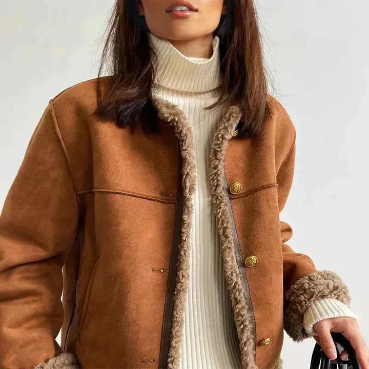 Women Winter Shearling Jacket Warm Luxury Insulated Coat